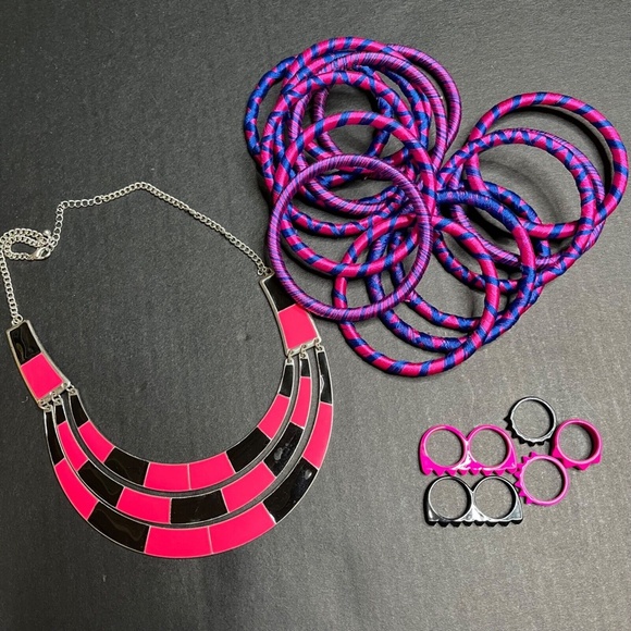 BUNDLE 3 Pink Necklace Rave Bangles Punk Choker White Arm Hand Warmers Y2k - Picture 2 of 5